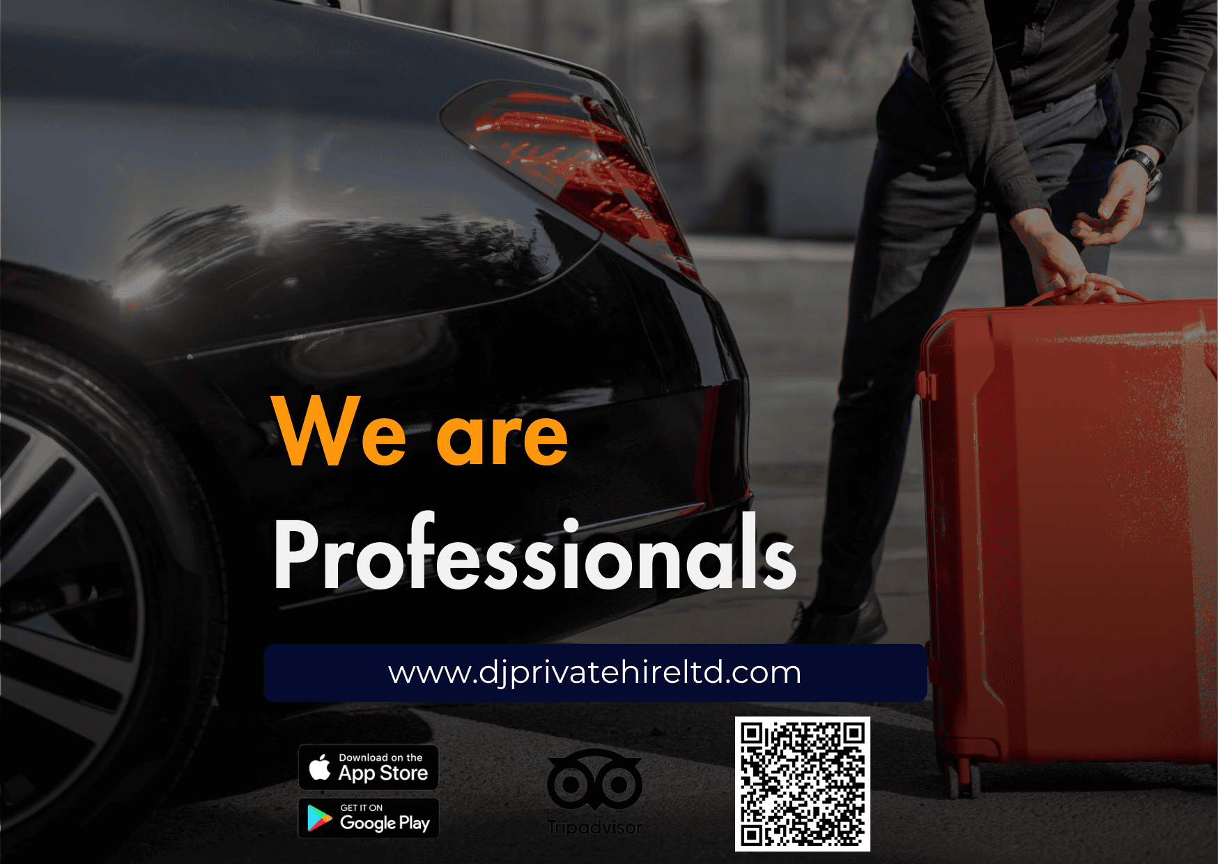 Driver loading a passenger's suitcase into a D&J Airport Transfers car